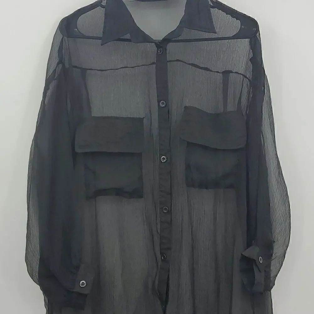 Nasty Gal Collection Plus Size Sheer Oversized Button Up Blouse Size 8 Black